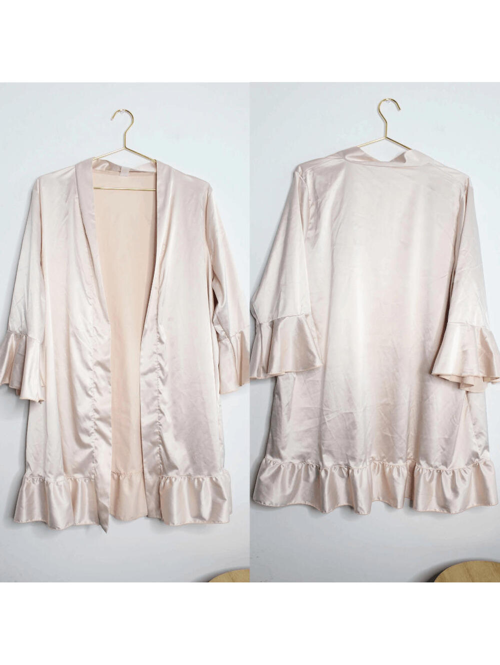 Peach Pink Satin Ruffle Midi Duster - Large